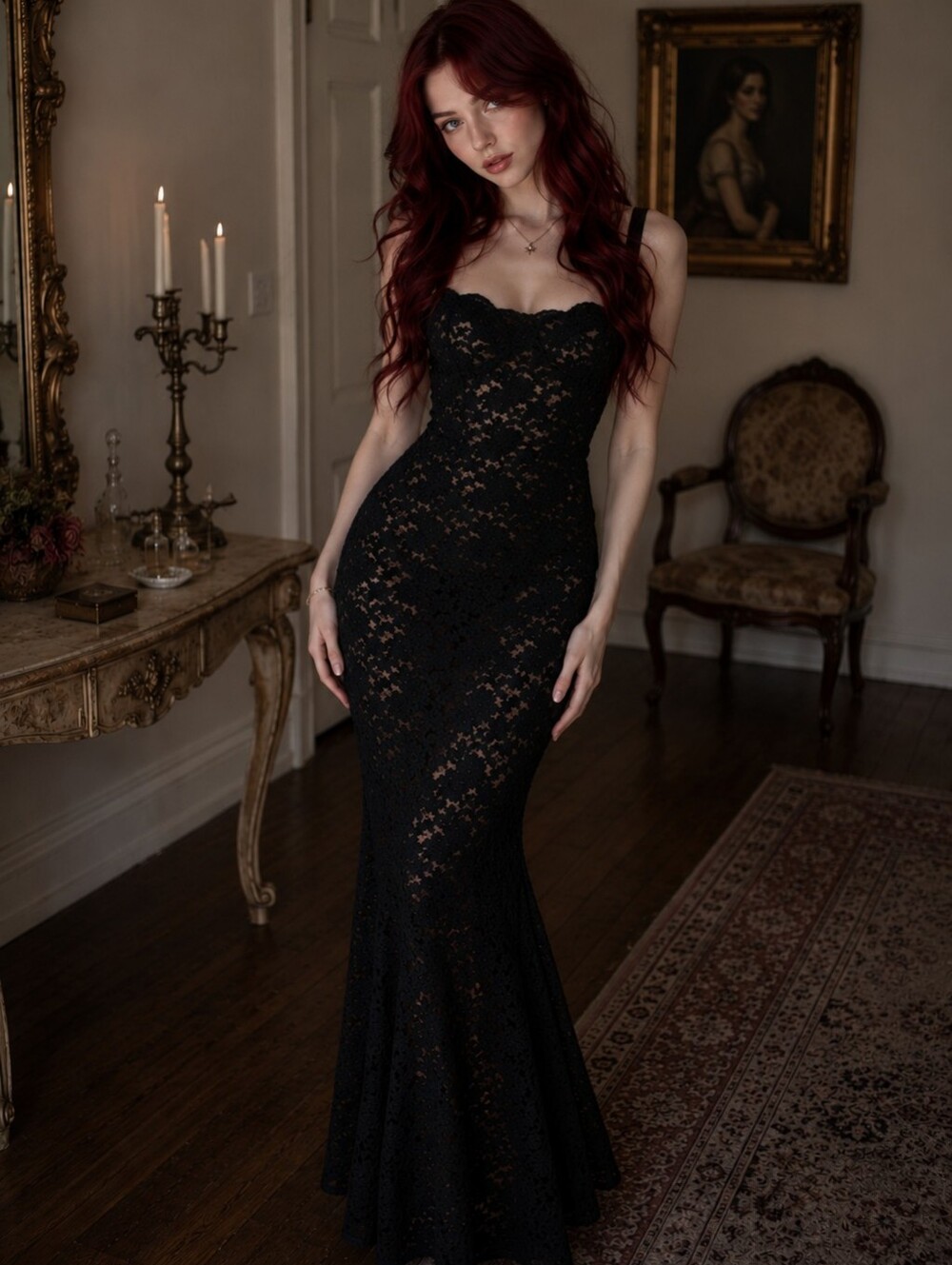 NWT D'La Mod Boutique Black Lace Maxi Slip Dress Size S Sheer Gothic Romance CC